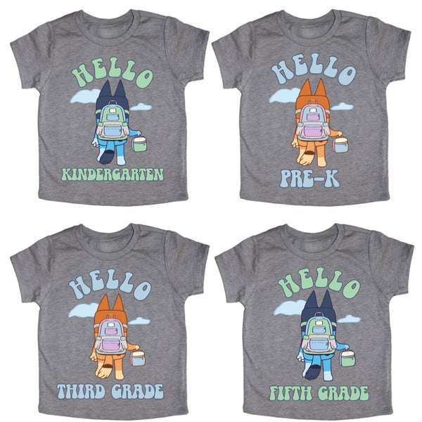 Hello Grade Pups tee (Choose Character and Grade)